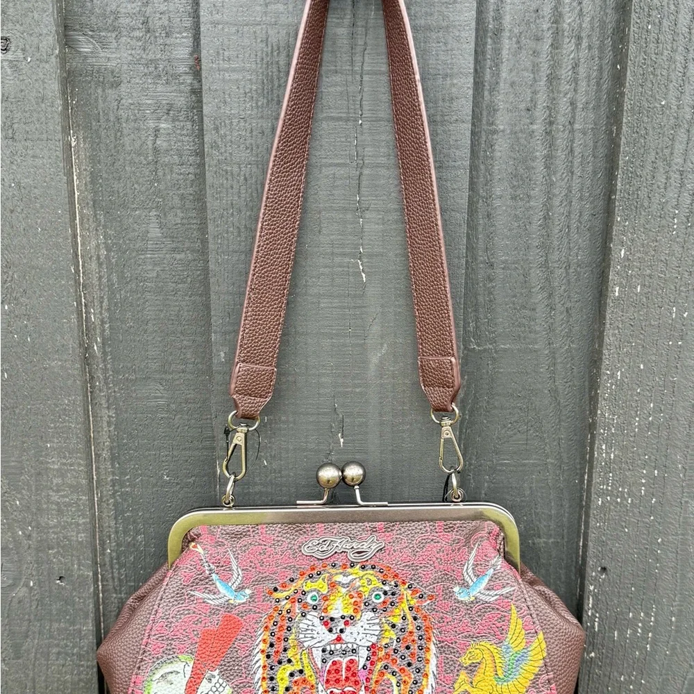 NWT ED HARDY KISS LOCK CLASP TIGER RHINESTONES FAUX LEATHER *Free Ship* - Picture 3 of 10